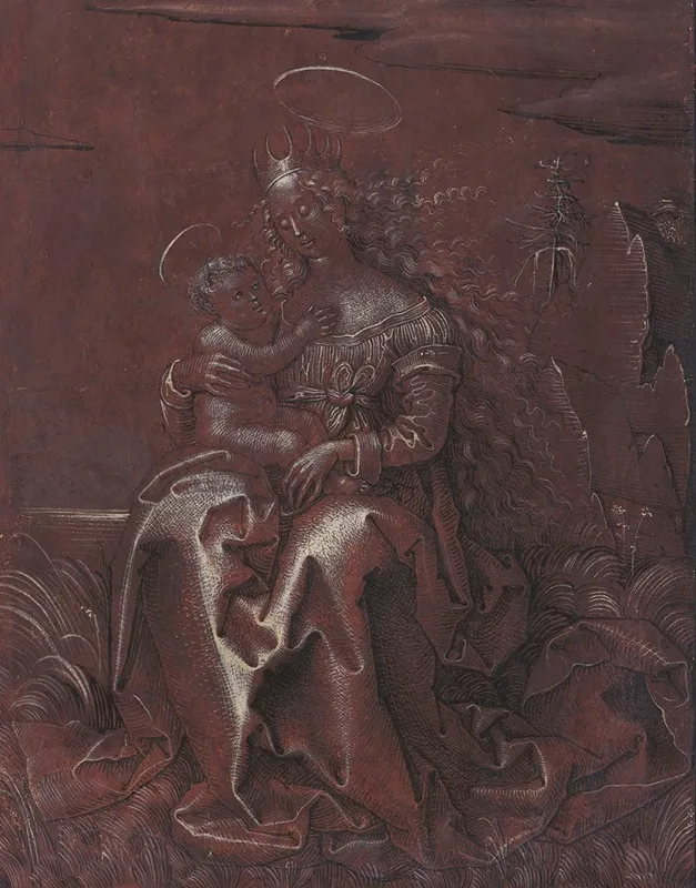 The Virgin And Child On A Grassy Bench Wall Art by Hans Fries - High-Resolution Digital Print