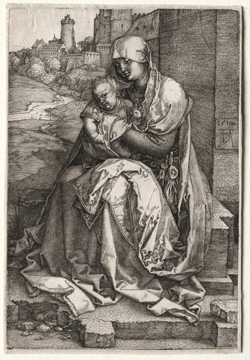 The Virgin And Child Seated By The Wall