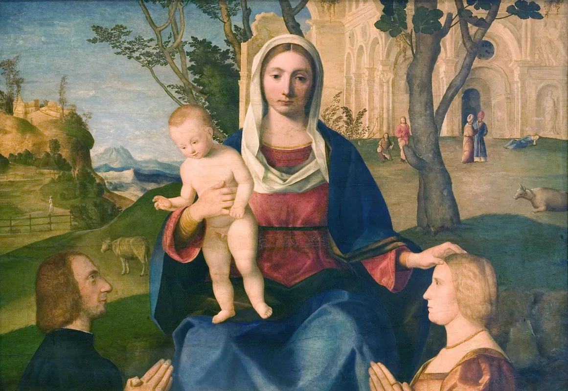 The Virgin And Child With A Male And A Female Donor Wall Art by Vincenzo Catena - High-Resolution Digital Print
