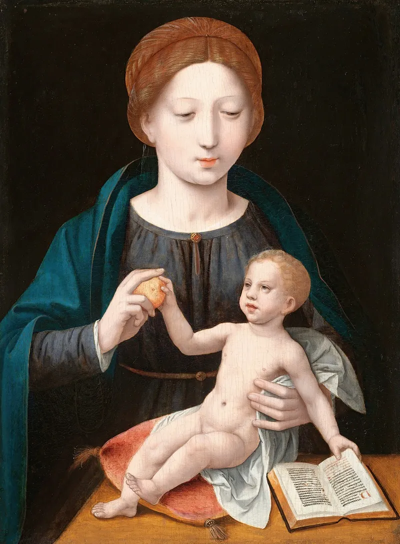 The Virgin And Child With An Apple And An Open Book Wall Art by Master of the Female Half-Lengths - High-Resolution Digital Print