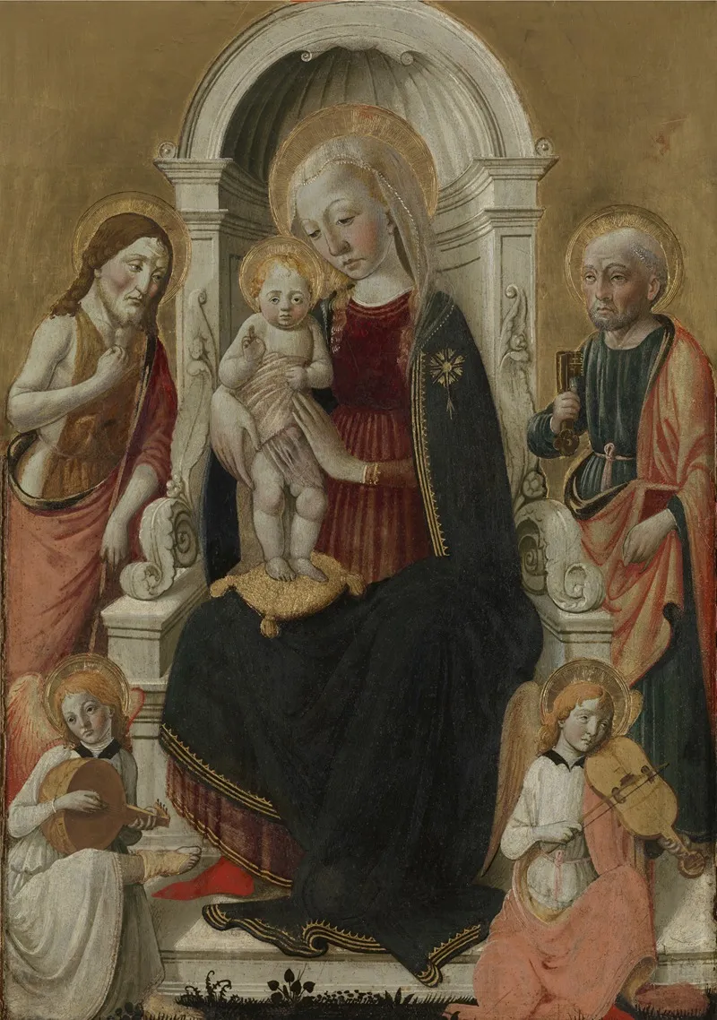 The Virgin And Child With Saint John The Baptist Saint Peter And Two Angels Making Music Wall Art by Biagio d’Antonio - High-Resolution Digital Print