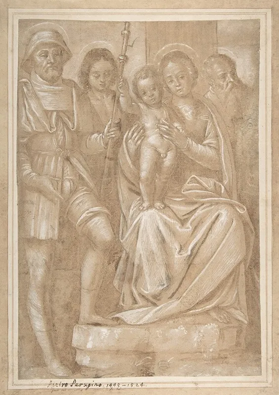 The Virgin And Child With Saint Roch And Two Other Male Saints Wall Art by Bernardino Lanino - High-Resolution Digital Print