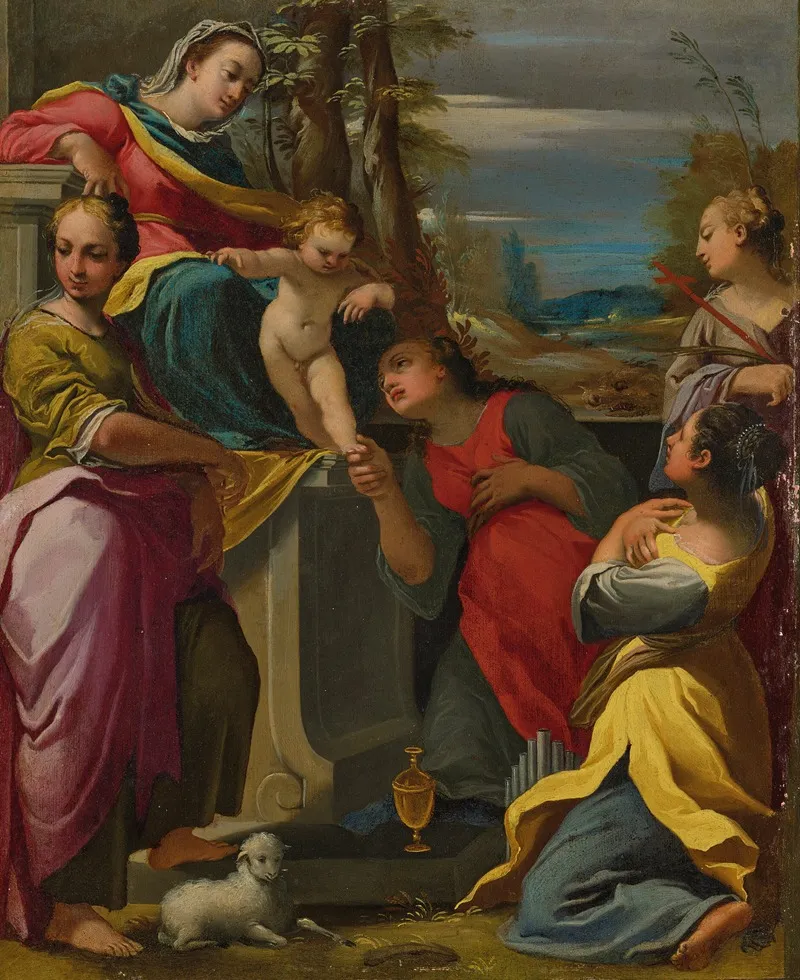 The Virgin And Child With Saints Agnes Mary Magdalene Cecilia And Margaret Wall Art by Carlo Bononi - High-Resolution Digital Print