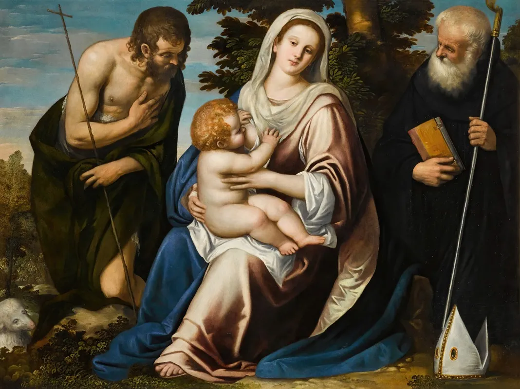 The Virgin And Child With Saints John The Baptist And Benedict Wall Art by Simone Peterzano - High-Resolution Digital Print