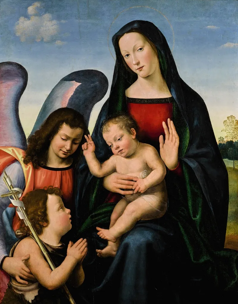 The Virgin And Child With The Young Saint John The Baptist And An Angel Wall Art by Mariotto Albertinelli - High-Resolution Digital Print