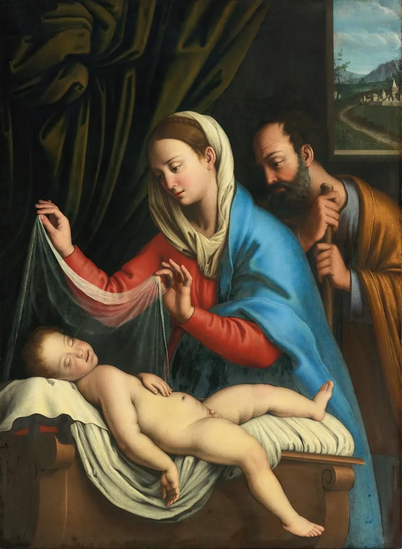 The Virgin And Saint Joseph With The Sleeping Christ Child Wall Art by Giovanni Battista Salvi da Sassoferrato - High-Resolution Digital Print