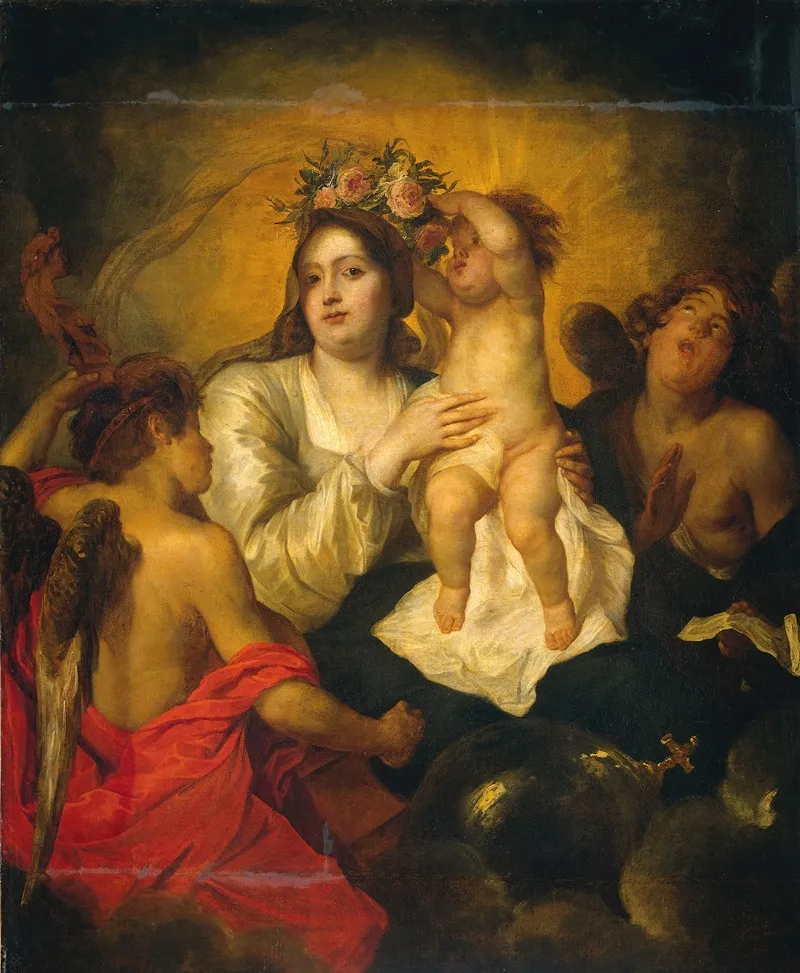 The Virgin Crowned By The Christ Infant The Redeemer Wall Art by Thomas Willeboirts Bosschaert - High-Resolution Digital Print