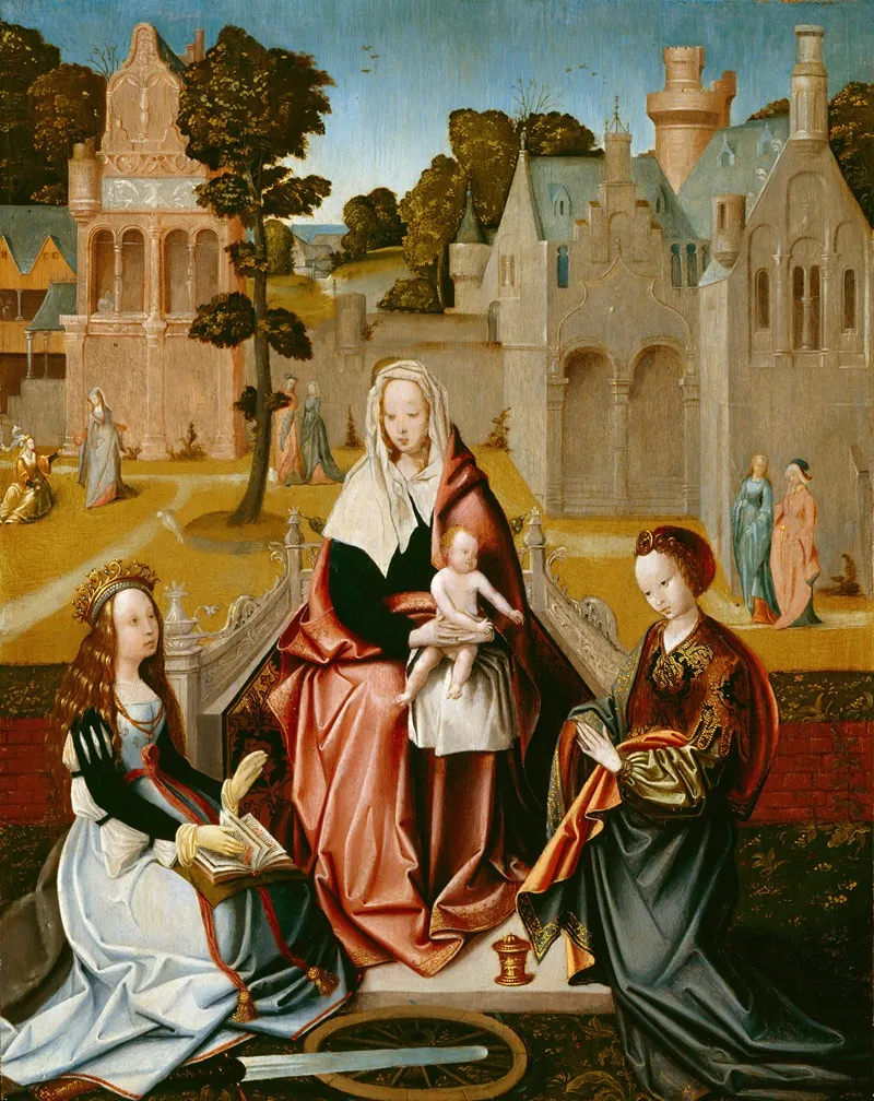 The Virgin Enthroned With St Catherine And St Mary Magdalene Wall Art by Master of St. Severin - High-Resolution Digital Print