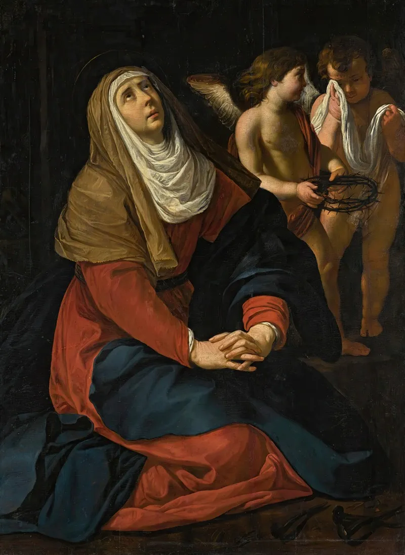 The Virgin In Prayer At The Foot Of The Cross With Crying Angels Wall Art by Gerard Seghers - High-Resolution Digital Print