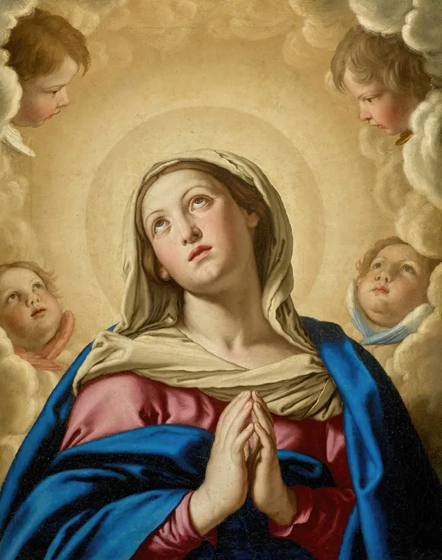 The Virgin In Prayer Surrounded By Putti Wall Art by Giovanni Battista Salvi da Sassoferrato - High-Resolution Digital Print