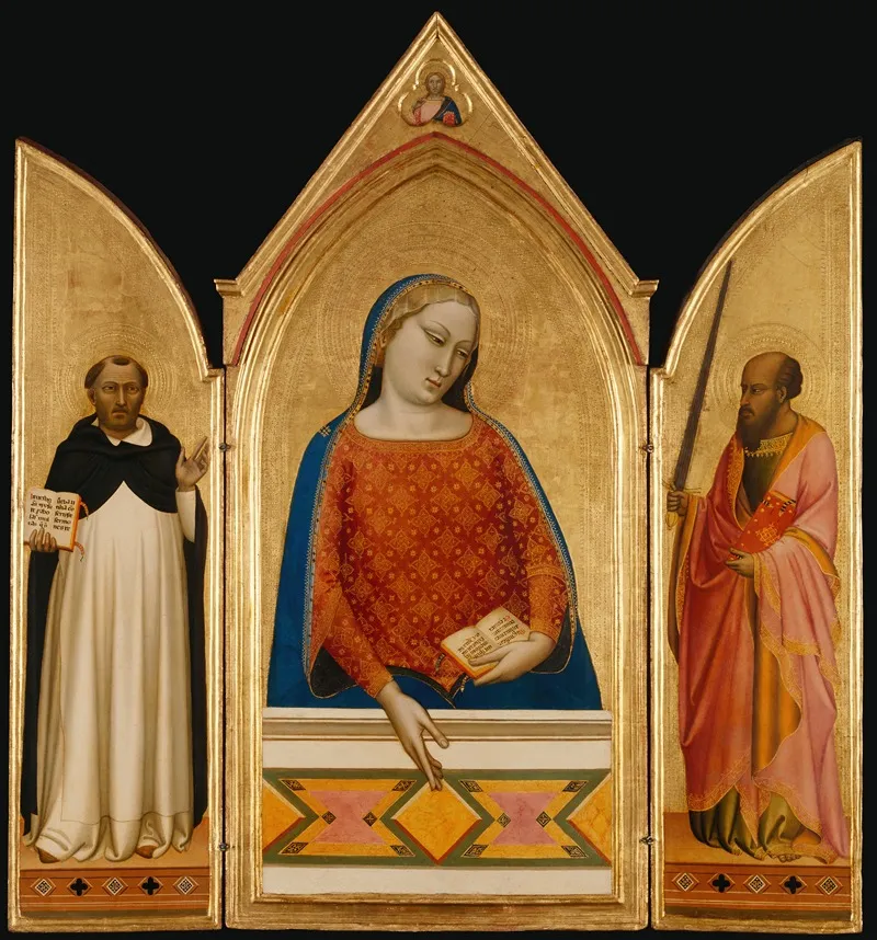 The Virgin Mary With Saints Thomas Aquinas And Paul Wall Art by Bernardo Daddi - High-Resolution Digital Print