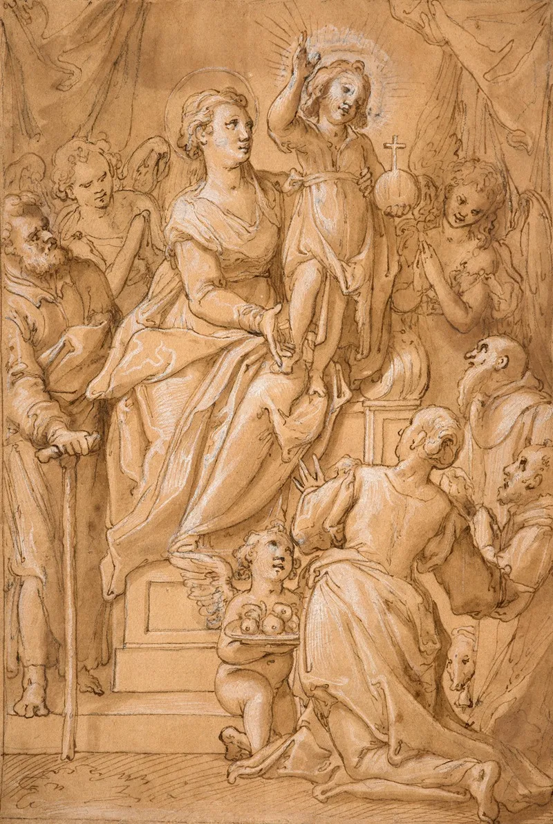 The Virgin On Her Throne With The Christ Child Savior Of The World Surrounded By Saint Joseph And Angels Wall Art by Niccolo Martinelli - High-Resolution Digital Print