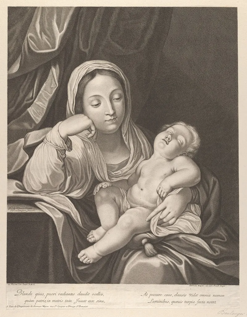 The Virgin Seated With Her Head Resting On Her Right Hand Holding The Sleeping Infant Christ On Her Lap After Reni Wall Art by Jean Boulanger - High-Resolution Digital Print