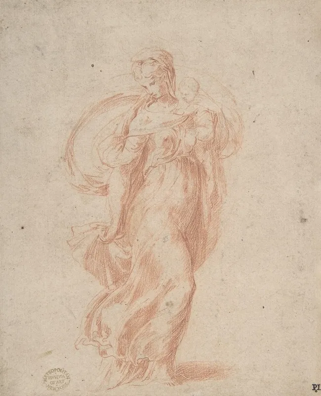 The Virgin Walking To The Right Carrying The Christ Child