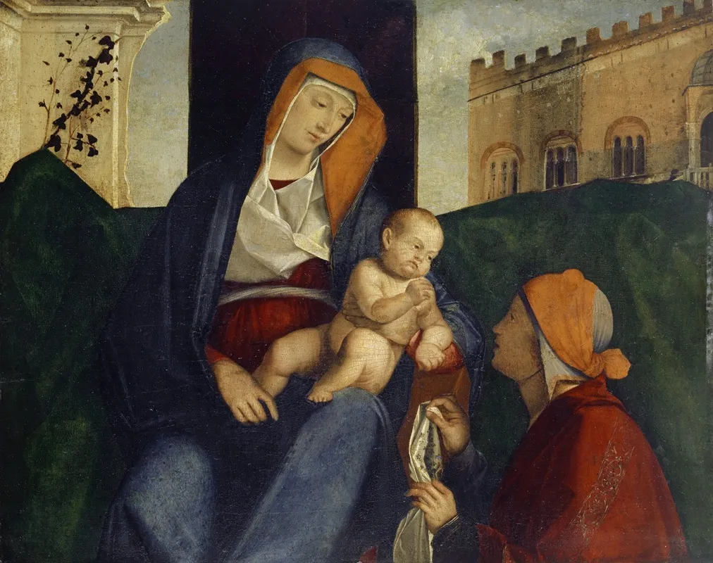 The Virgin With The Child And A Believer Wall Art by Pier Maria Pennacchi - High-Resolution Digital Print