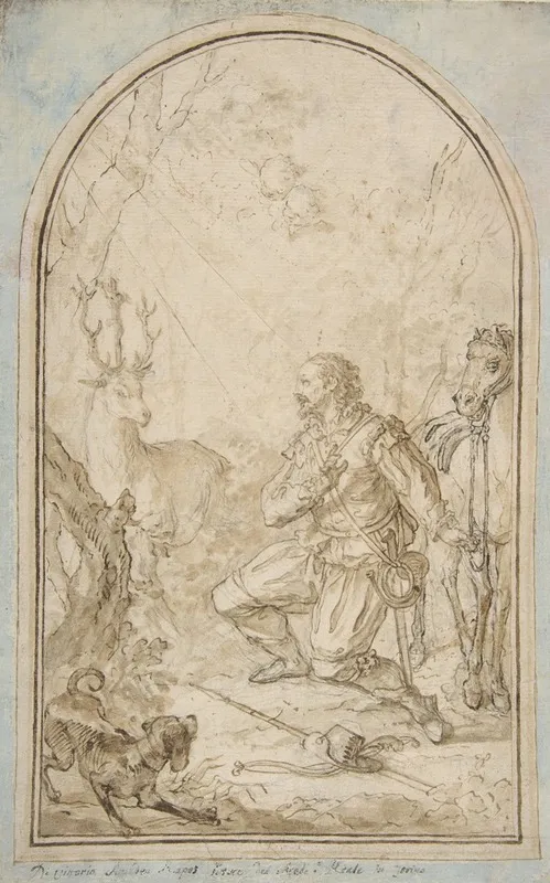 The Vision Of St Hubert Wall Art by Vittorio Amedeo Rapous - High-Resolution Digital Print