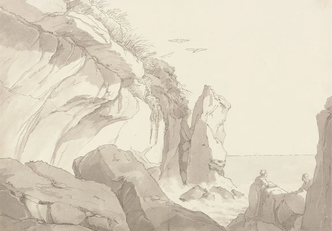 The Warren Near Exmouth Devon Figures On Rocks At The Seas Edge