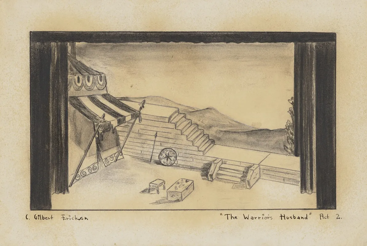 The Warriors Husband Sketch No 1 Act 2 Tent Wall Hills Wall Art by C. Gilbert Erickson - High-Resolution Digital Print