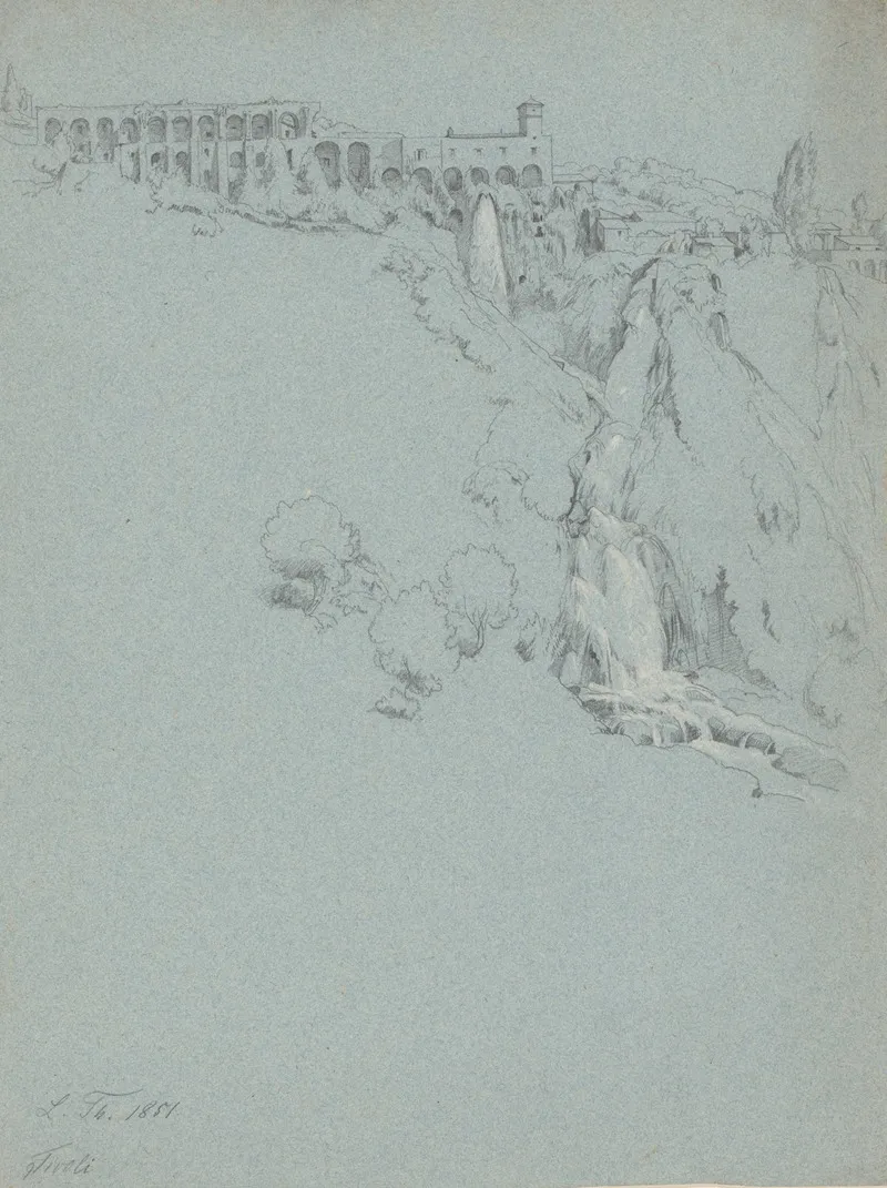 The Waterfall At Tivoli With The Villa Of Maecenas Wall Art by Ludwig Thiersch - High-Resolution Digital Print