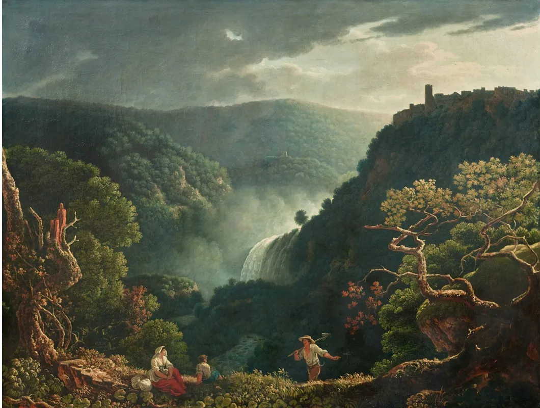 The Waterfalls Of Tivoli With Figures In The Foreground