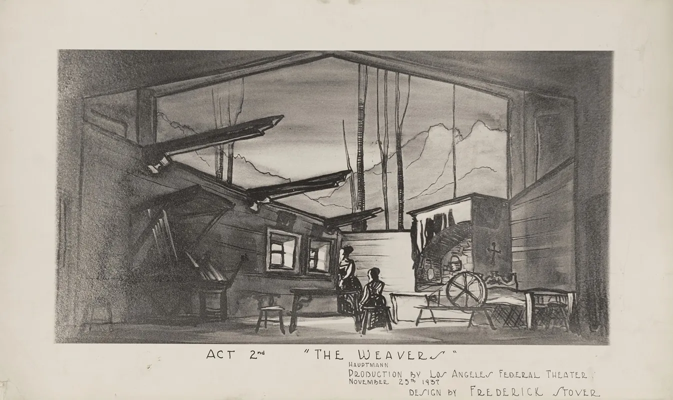 The Weavers Act 2nd Weaving Shop Interior Against Mountains Wall Art by Frederick Stover - High-Resolution Digital Print