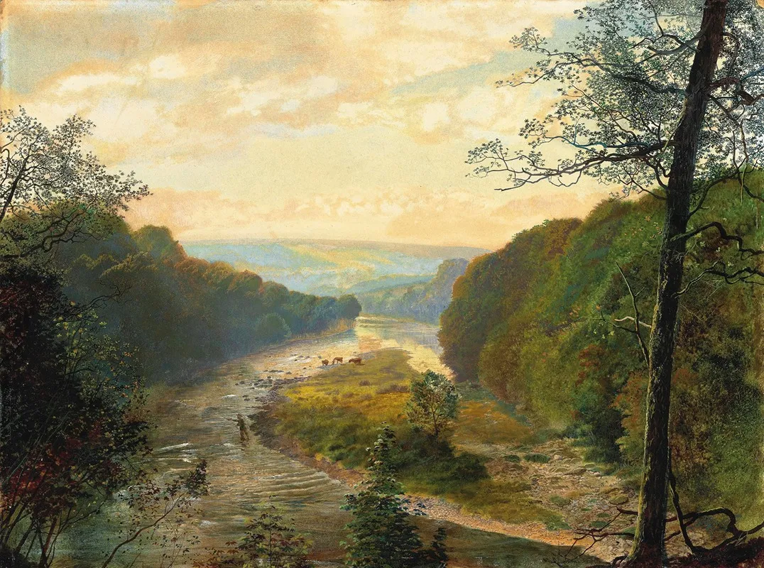 The Wharfe Valley With Barden Tower Beyond Wall Art by John Atkinson Grimshaw - High-Resolution Digital Print