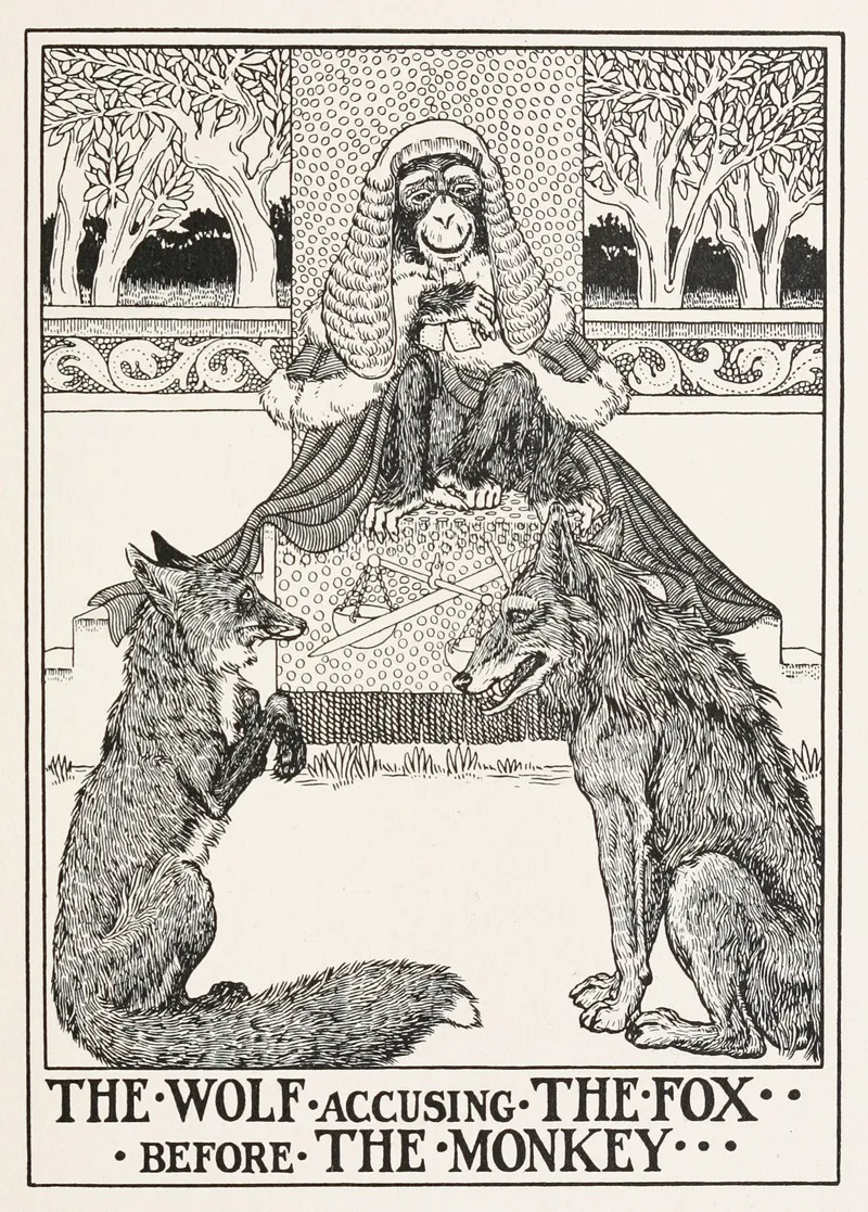 The Wolf Accusing The Fox Before The Monkey 2 Wall Art by Percy J. Billinghurst - High-Resolution Digital Print
