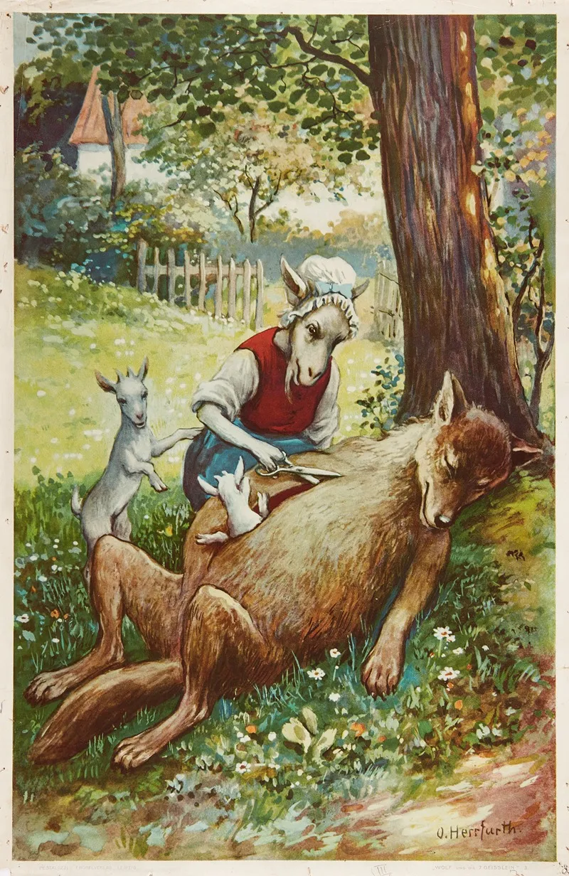 The Wolf And The Seven Little Goats 3 Wall Art by Oskar Herrfurth - High-Resolution Digital Print