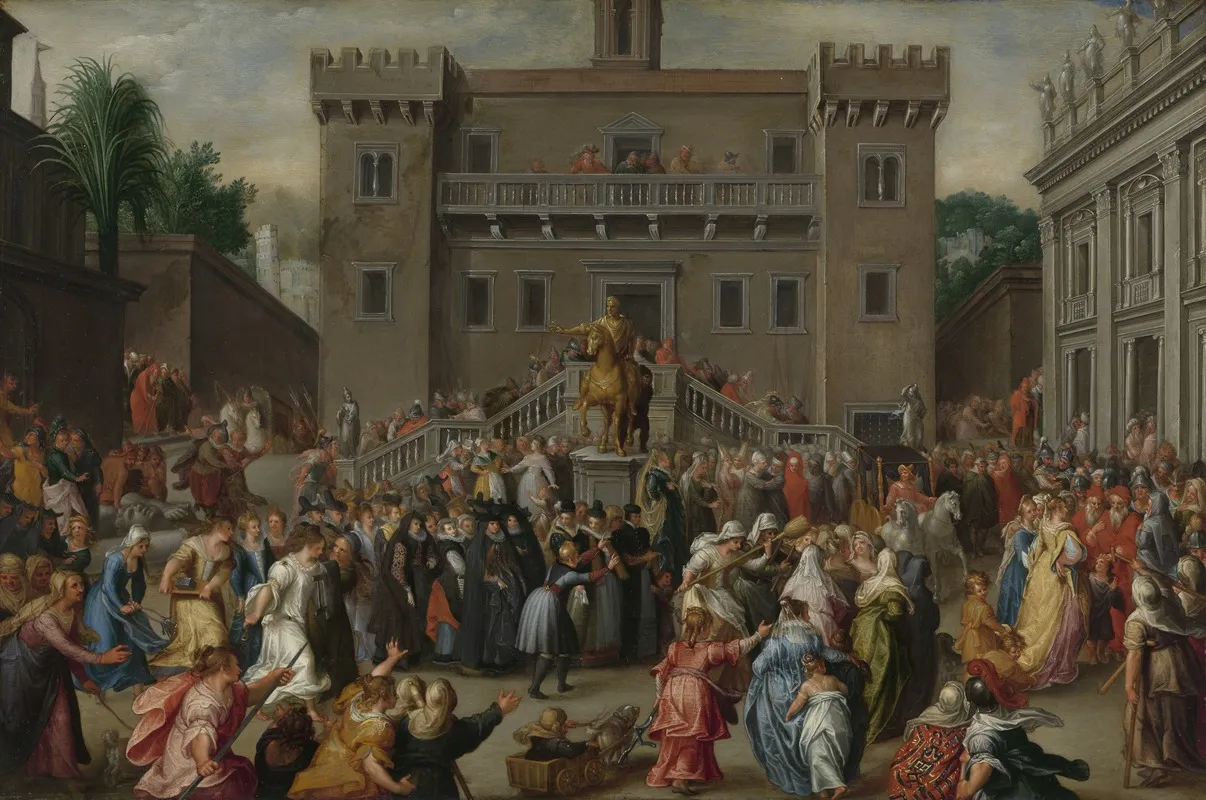 The Women Of Rome Gathering At The Capitol Wall Art by Pieter Isaacsz. - High-Resolution Digital Print