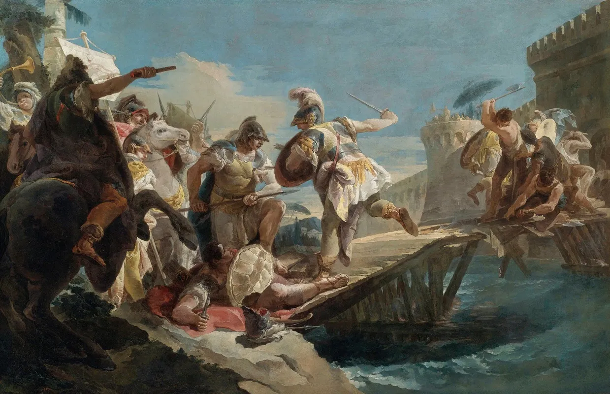 The Wounded Horatius Cocles Swimming The Tiber Wall Art by Follower Of Giovanni Battista Tiepolo - High-Resolution Digital Print