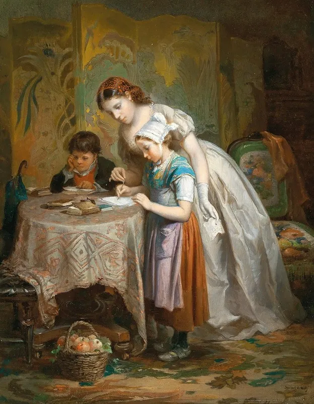 The Writing Exercise Wall Art by François-Louis Lanfant De Metz - High-Resolution Digital Print