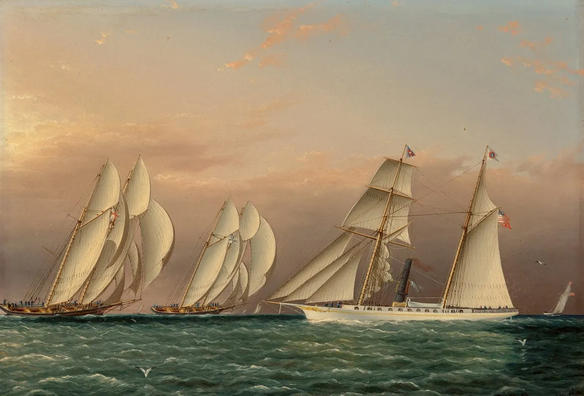 The Yacht Emily Of The New York Yacht Club Observing A Stakes Race Between The Schooners Dreadnought And Columbia