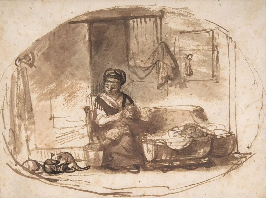 The Young Mother 5 Wall Art by Nicolaes Maes - High-Resolution Digital Print