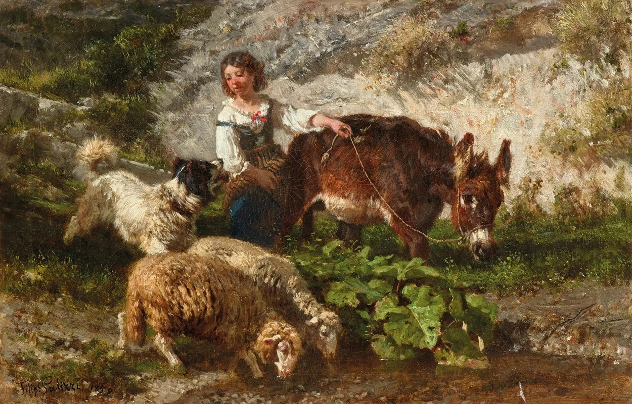 The Young Shepherdess Wall Art by Filippo Palizzi - High-Resolution Digital Print