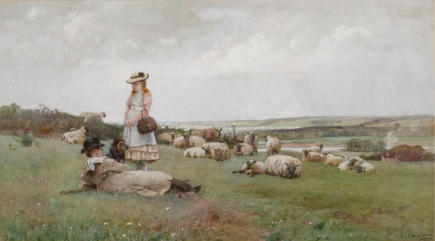 The Young Shepherdesses Wall Art by Luigi Chialiva - High-Resolution Digital Print