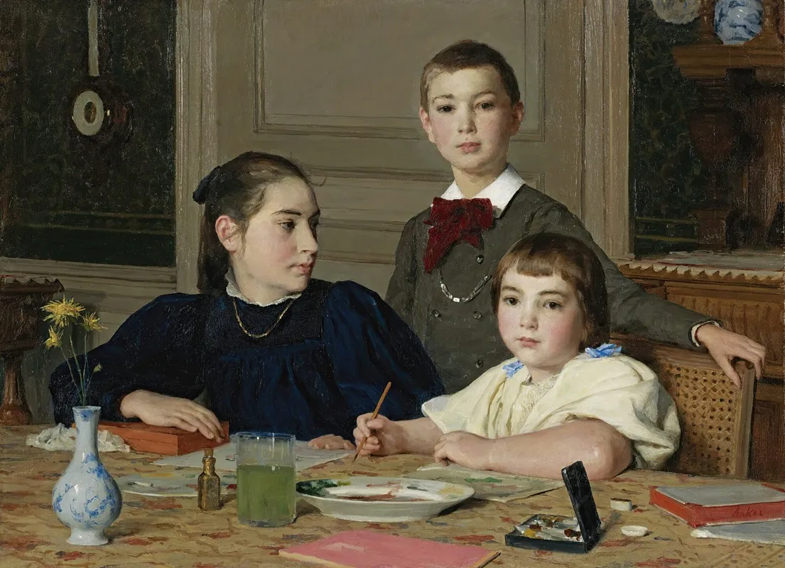 The Zaeslin Siblings Wall Art by Albert Anker - High-Resolution Digital Print