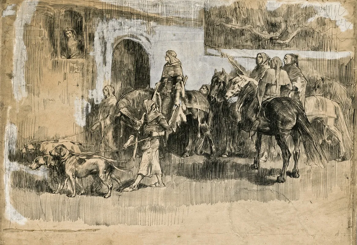 Theas Gift Group Of Travellers In Front Of An Inn Wall Art by Johannes Hendricus Jurres - High-Resolution Digital Print