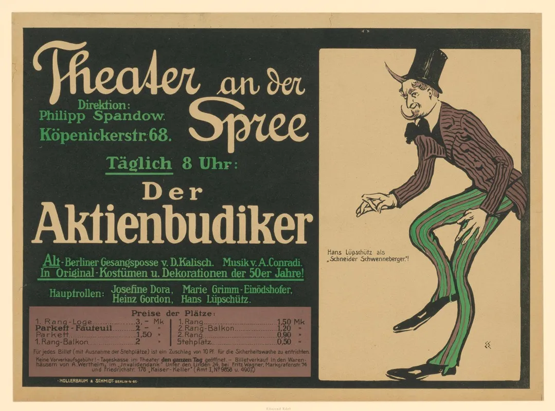Theater An Der Spree Der Aktienbudiker Hans Lupschutz Als Schneider Schwenneberger Wall Art by Edmund Edel - High-Resolution Digital Print
