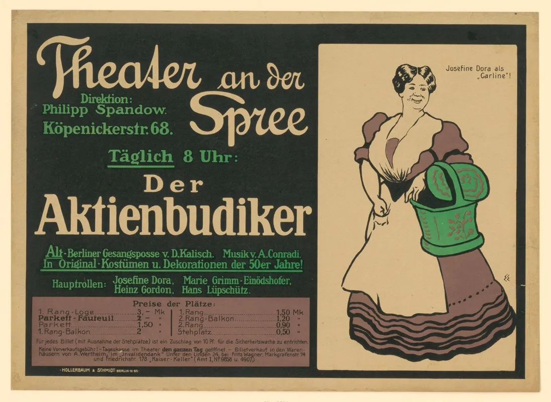 Theater An Der Spree Der Aktienbudiker Josefine Dora Als Carline Wall Art by Edmund Edel - High-Resolution Digital Print