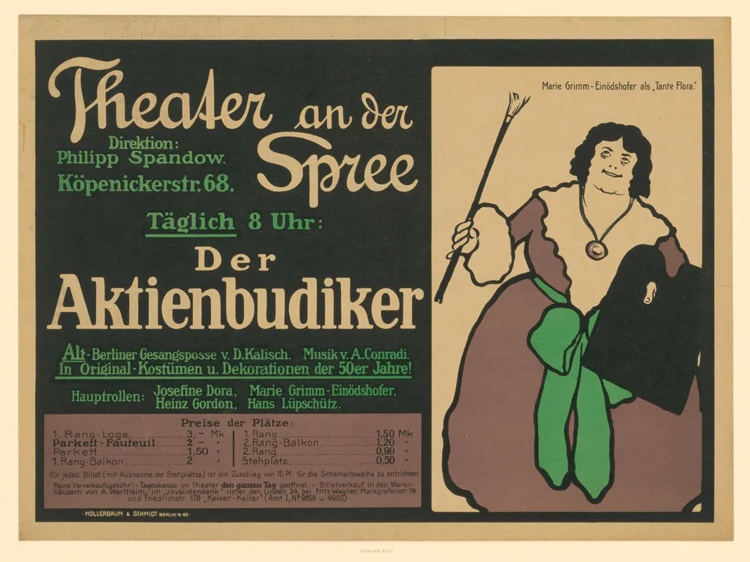 Theater An Der Spree Der Aktienbudiker Marie Grimm Einodshofer Als Tante Flora Wall Art by Edmund Edel - High-Resolution Digital Print