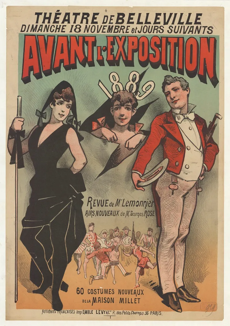 Theatre De Belleville Dimanche 18 Novembre 1888 Et Jours Suivants Avant L Exposition 1889 Wall Art by Imp. Emile Lévy - High-Resolution Digital Print