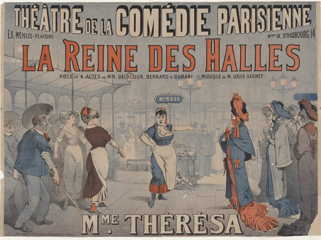 Theatre De La Comedie Parisienne Ex Menus Plaisirs Boulevard De Strasbourg 14 La Reine Des Halles Wall Art by Imp. Emile Lévy - High-Resolution Digital Print