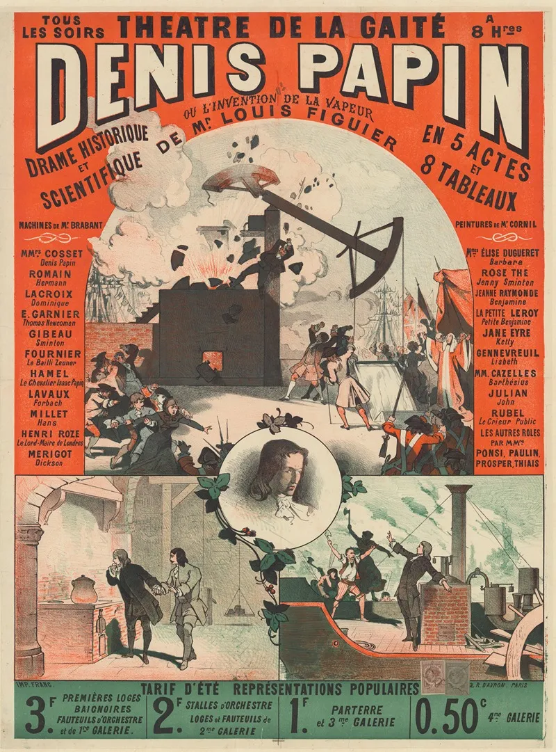 Theatre De La Gaite Denis Papin Ou Linvention De La Vapeur Drame Historique Et Scientifique De Mr Louis Figuier En 5 Actes Et 8 Tableaux Wall Art by Imp. Franc - High-Resolution Digital Print