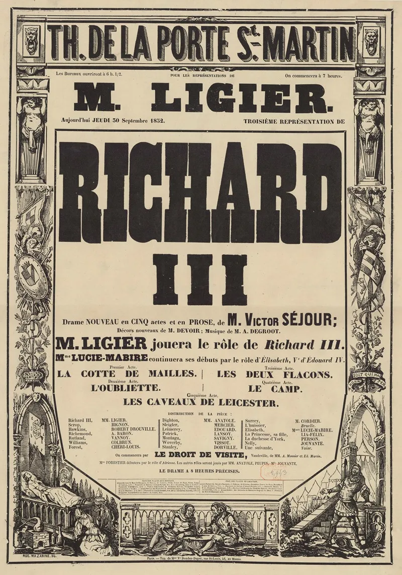 Theatre De La Porte Saint Martin Pour Les Representations De M Ligier Richard Iii 2 Wall Art by Imp. Ve-Dondey-Dupré - High-Resolution Digital Print
