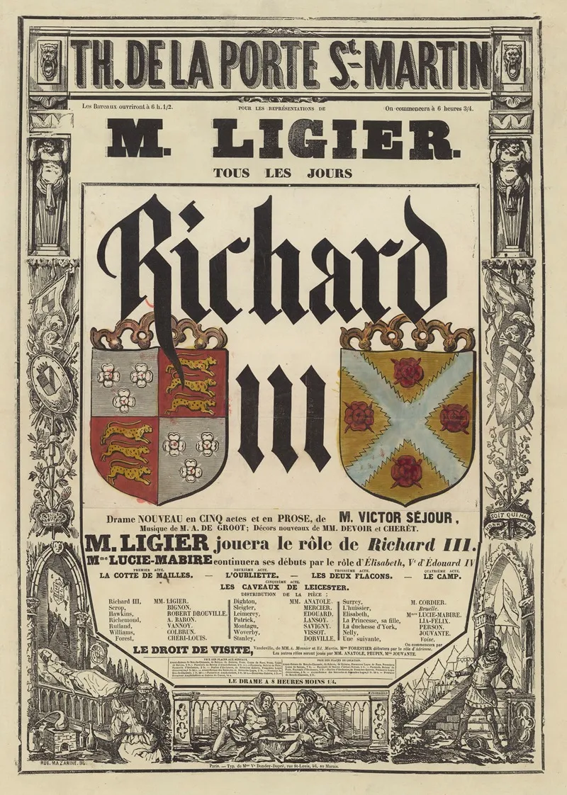 Theatre De La Porte Saint Martin Pour Les Representations De M Ligier Richard Iii Wall Art by Imp. Ve-Dondey-Dupré - High-Resolution Digital Print