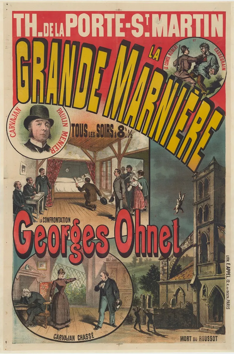 Theatre De La Porte St Martin La Grande Marniere Drame De Georges Ohnet 2 Wall Art by Lith. F. Appel - High-Resolution Digital Print