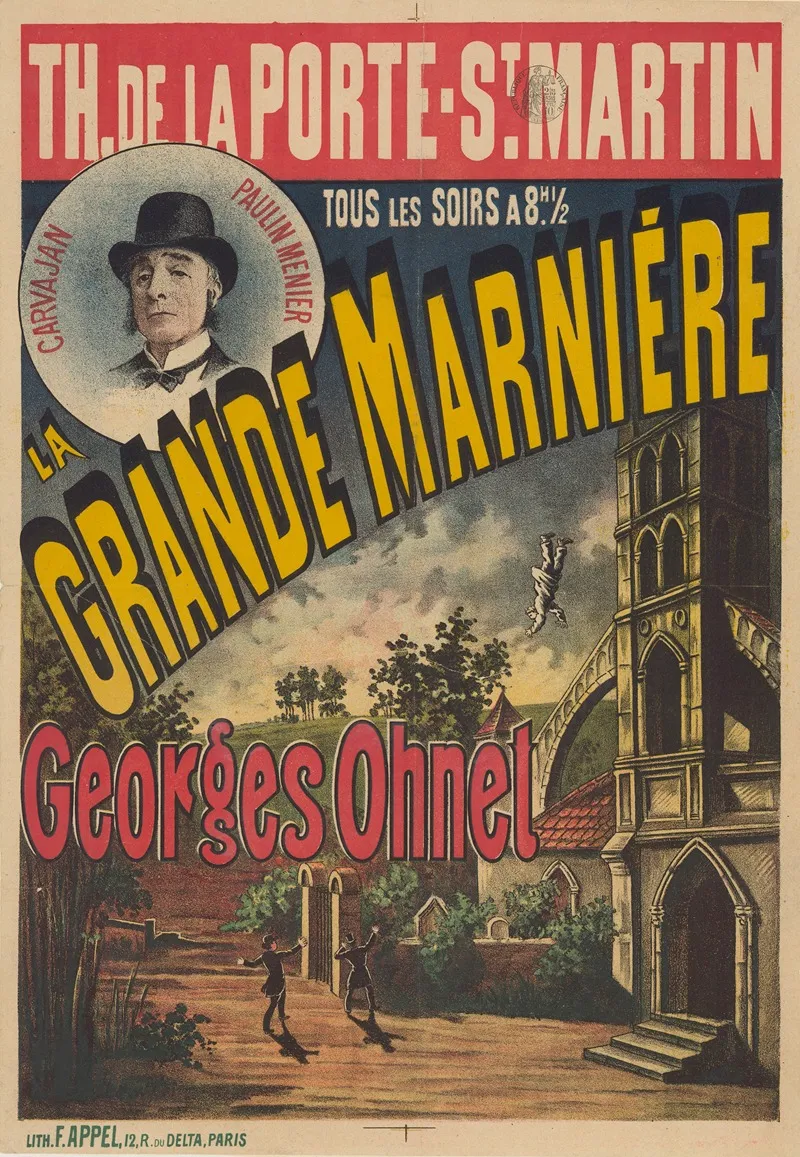 Theatre De La Porte St Martin La Grande Marniere Drame De Georges Ohnet Wall Art by Lith. F. Appel - High-Resolution Digital Print