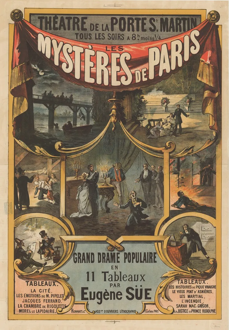Theatre De La Porte St Martin Les Mysteres De Paris Grand Drame Populaire En 11 Tableaux Par Eugene Sue Wall Art by Imp. Romanet & Cie - High-Resolution Digital Print