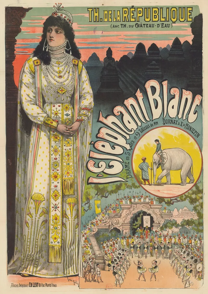Theatre De La Republique Lelephant Blanc Drame En 5 Actes Et 9 Tableaux De Mm Dornay X De Montepin Wall Art by Louis Galice - High-Resolution Digital Print