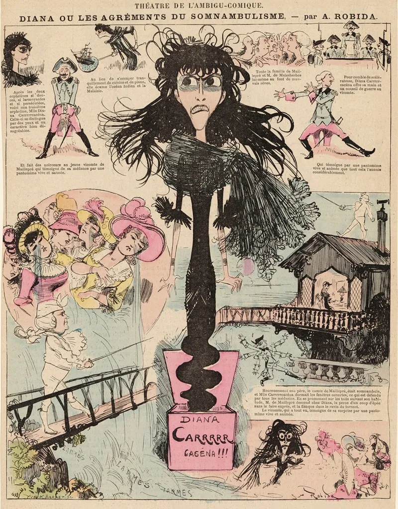 Theatre De Lambigu Comique Diana Ou Les Agrements Du Somnambulisme Wall Art by Albert Robida - High-Resolution Digital Print